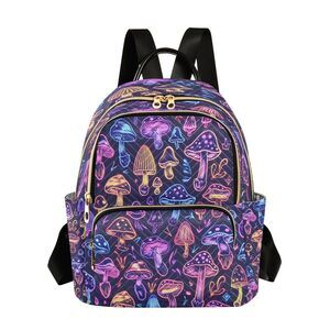 6551 Purple Mushrooms Mini Backpack Purse Travel Bag Lightweight Shoulder